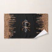 Zwart goudglitter druppelt monogram elegant monogr bad handdoek (Handdoek)