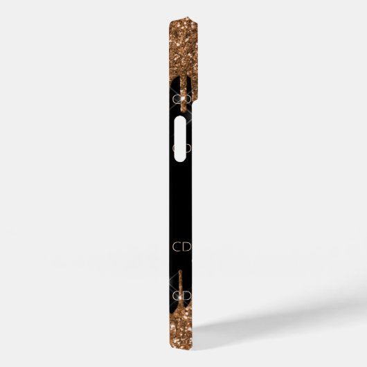 Zwart goudglitter druppelt monogram elegant monogr Case-Mate iPhone case (Achterkant / Rechts)