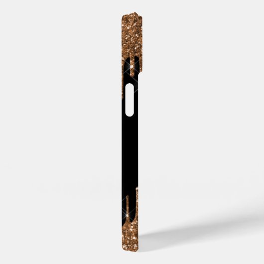Zwart goudglitter druppelt monogram elegant monogr Case-Mate iPhone case (Achterkant / Rechts)