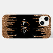 Zwart goudglitter druppelt monogram elegant monogr Case-Mate iPhone case (Achterkant (horizontaal))