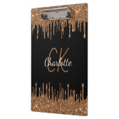 Zwart goudglitter druppelt monogram elegant monogr klembord (Links)