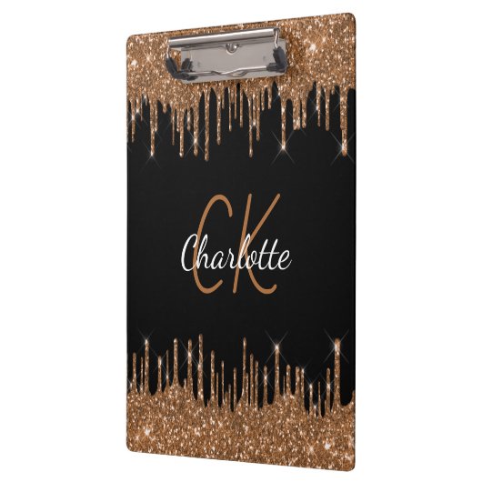 Zwart goudglitter druppelt monogram elegant monogr klembord (Links)