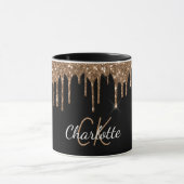 Zwart goudglitter druppelt monogram elegant monogr mok (Midden)