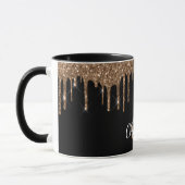 Zwart goudglitter druppelt monogram elegant monogr mok (Links)