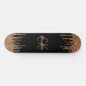 Zwart goudglitter druppelt monogram elegant monogr persoonlijk skateboard (Horizontaal)