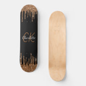 Zwart goudglitter druppelt monogram elegant monogr persoonlijk skateboard (Voorkant)