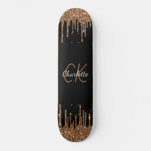Zwart goudglitter druppelt monogram elegant monogr persoonlijk skateboard
