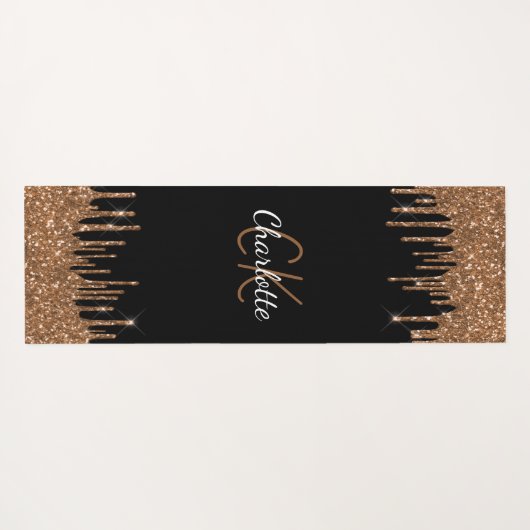 Zwart goudglitter druppelt monogram elegant monogr yogamat (Achterkant (horizontaal))