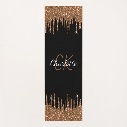 Zwart goudglitter druppelt monogram elegant monogr yogamat (Voorkant)