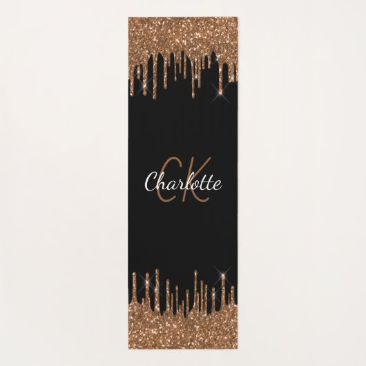 Zwart goudglitter druppelt monogram elegant monogr yogamat (Achterkant)