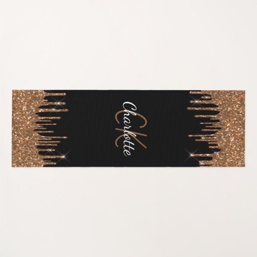 Zwart goudglitter druppelt monogram elegant monogr yogamat (Voorkant (horizontaal))