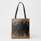 Zwart goudglitter druppelt monogram elegant tote bag (Voorkant)