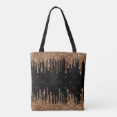 Zwart goudglitter druppelt monogram elegant tote bag (Achterkant)