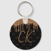 Zwart goudglitter druppelt monogram initialen sleutelhanger (Voorkant)