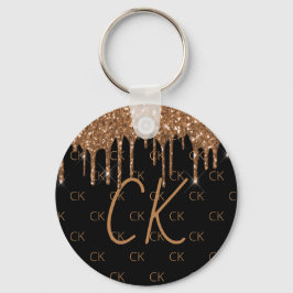 Zwart goudglitter druppelt monogram initialen sleutelhanger