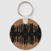 Zwart goudglitter druppelt monogram initialen sleutelhanger (Voorkant)
