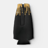 Zwart goudglitter druppelt monogram naam glazuur flesjeskoeler (Achterkant)