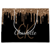Zwart goudglitter druppelt monogram naamscript groot cadeauzakje (Voorkant)