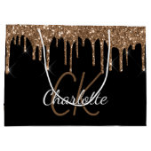 Zwart goudglitter druppelt monogram naamscript groot cadeauzakje (Achterkant)