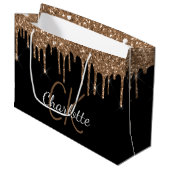 Zwart goudglitter druppelt monogram naamscript groot cadeauzakje (Voorkant Gekanteld)