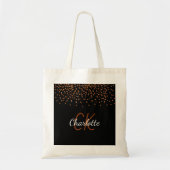 Zwart goudglitter druppelt monogram naamscript tote bag (Voorkant)