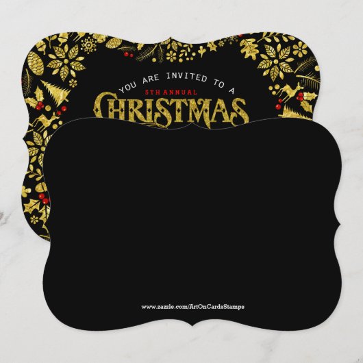 Zwart & goudglitter - kerstmis afdrukken kaart (Voorkant / Achterkant)