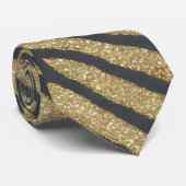 Zwart-goudglitter Shiny Zebra Tiger Stripe Stropdas (Opgerold)