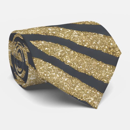 Zwart-goudglitter Shiny Zebra Tiger Stripe Stropdas (Opgerold)