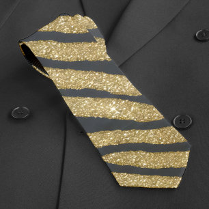 Zwart-goudglitter Shiny Zebra Tiger Stripe Stropdas
