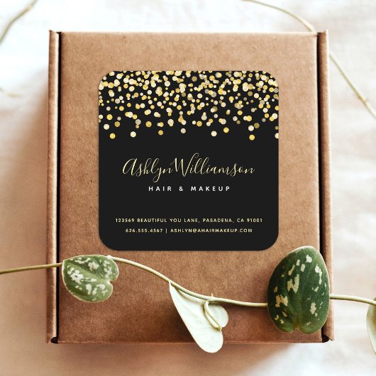 Zwart goudglitter stippen toneelschrijfster vierkante sticker