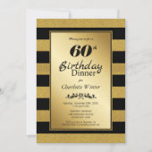 Zwart & goudglitter Striped 60th Birthday Dinner Kaart (Voorkant)