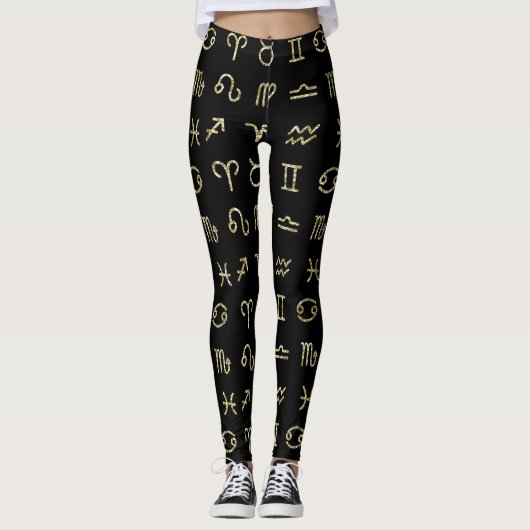 Zwart & goudglitter Zodiac Astrology Signs Leggings (Voorkant)