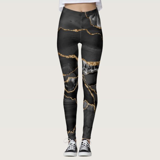 Zwart-goudglitteragaat Leggings (Voorkant)