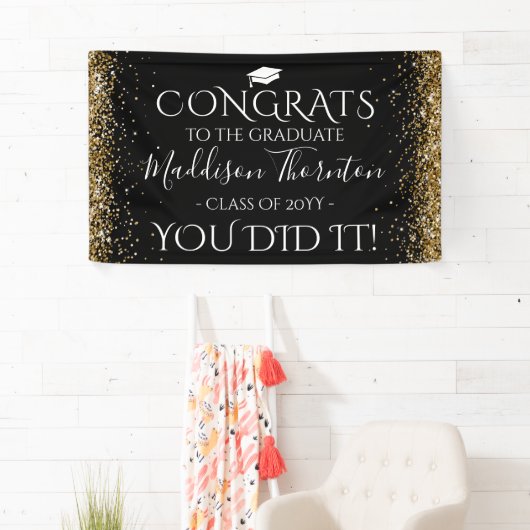 Zwart-goudglittercongraten Afstuderen Afstuderen Spandoek (Insitu)