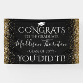 Zwart-goudglittercongraten Afstuderen Afstuderen Spandoek (Horizontaal)