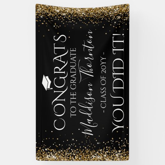 Zwart-goudglittercongraten Afstuderen Afstuderen Spandoek (Verticaal)