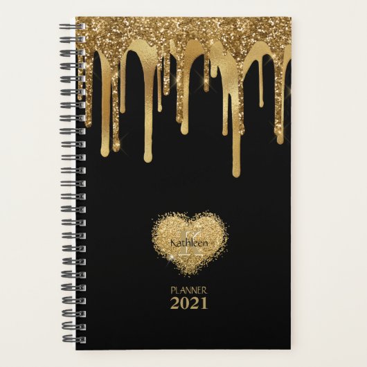 Zwart goudglitterdrifzwart monogram planner (Voorkant)