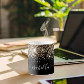 Zwart goudglitternaam glazen script koffiemok