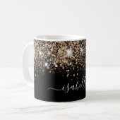 Zwart goudglitternaam glazen script koffiemok (Voorkant links)