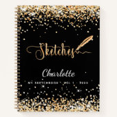 Zwart goudglitternaamscript in zakboekje notitieboek (Voorkant)
