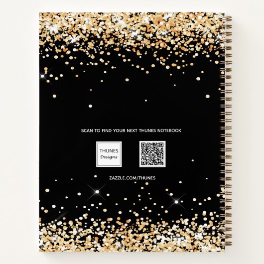 Zwart goudglitternaamscript in zakboekje notitieboek (Achterkant)