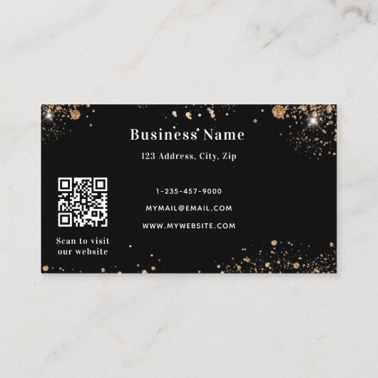 Zwart goudglitterstof qr code business kortingskaartje (Achterkant)