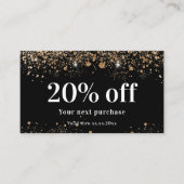 Zwart goudglitterstof qr code business kortingskaartje (Voorkant)