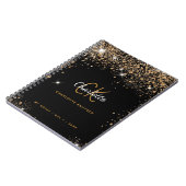 Zwart goudglitterstofmonogram: glazuur notitieboek (Linkerzijde)
