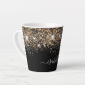 Zwart goudglitterstofnaamglanzemelscript latte mok (Linkerhoek)
