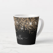 Zwart goudglitterstofnaamglanzemelscript latte mok (Rechterhoek)