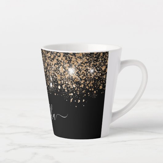 Zwart goudglitterstofnaamglanzemelscript latte mok (Rechts)