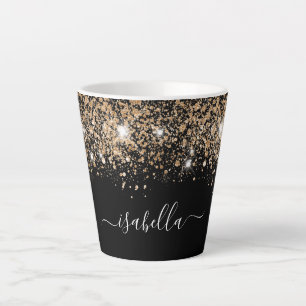 Zwart goudglitterstofnaamglanzemelscript latte mok