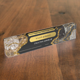 Zwart-goudgrijs Geode Glitter-Kantoor Naambordje