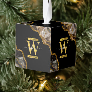 Zwart-goudgrijs Geode Glitter Monogram Marmer Decoratie